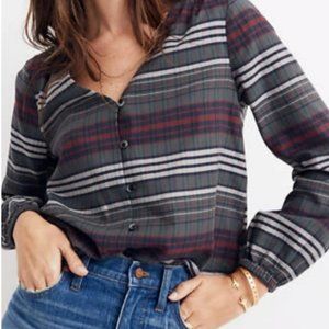 Madewell V-Neck Button Down Shirt in Plainview Plaid